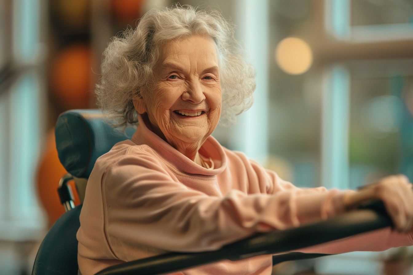 A resident doing exercise on their own showing the flexibility of care and independence of the resident.